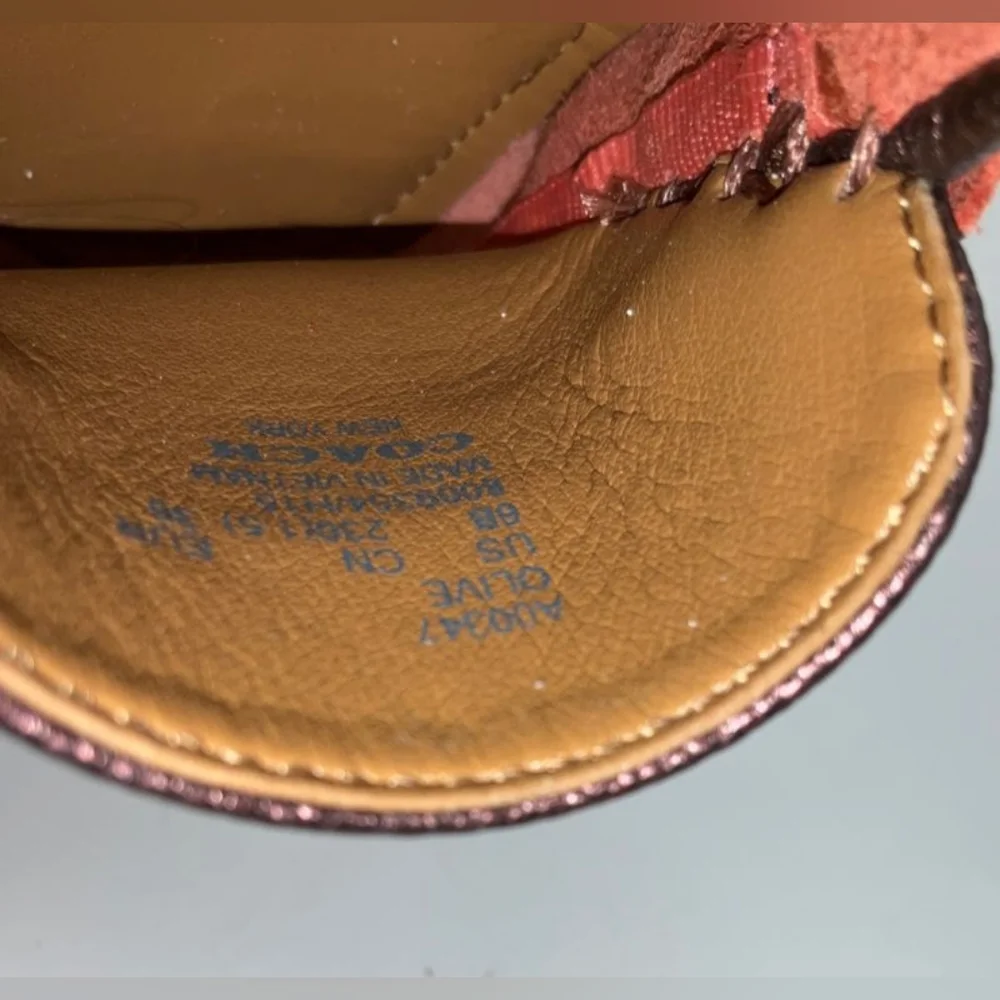 Coach Designer Olive Metallic Burgundy Crossgrain Leather Loafers Flats 6B - Picture 5 of 6